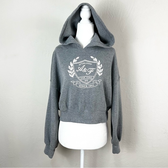 Abercrombie & Fitch Soft‎ A&F Collection Cropped Gray Crest Hoodie Size Small - Picture 1 of 10